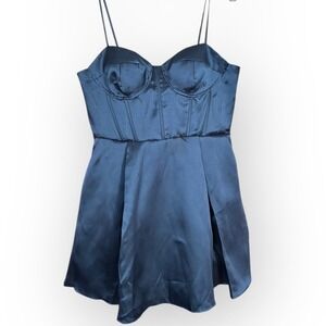 Blue‎ Satin Sweetheart Corset Fit Flare Mini Dress Juniors 13/14 NWT B Darlin